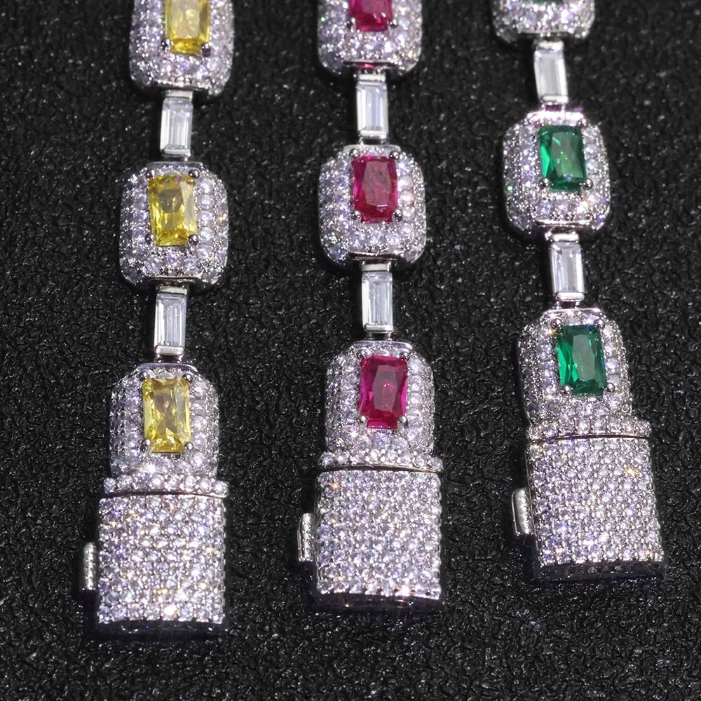 Eskeem New Bling Red Green Yellow White Cubic Zirconia Bracelet Hip Hop 7mm Iced Out Colorful Gemstone Jewelry for Women Gift
