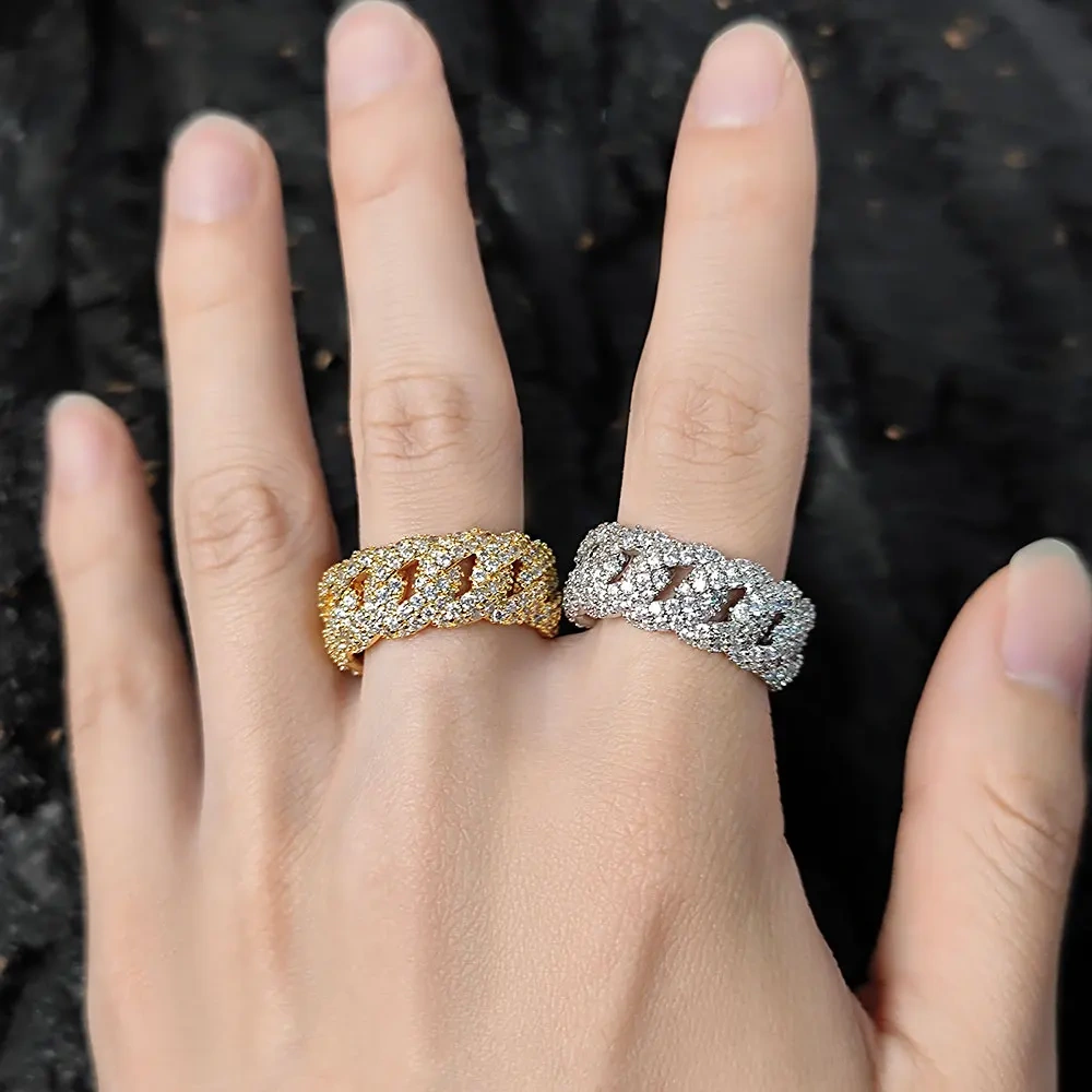 Hip Hop Rapper Rock Quality 5 Row Cubic Zirconia Tennis Rings Fashion Jewelry For Women Drop Shipping