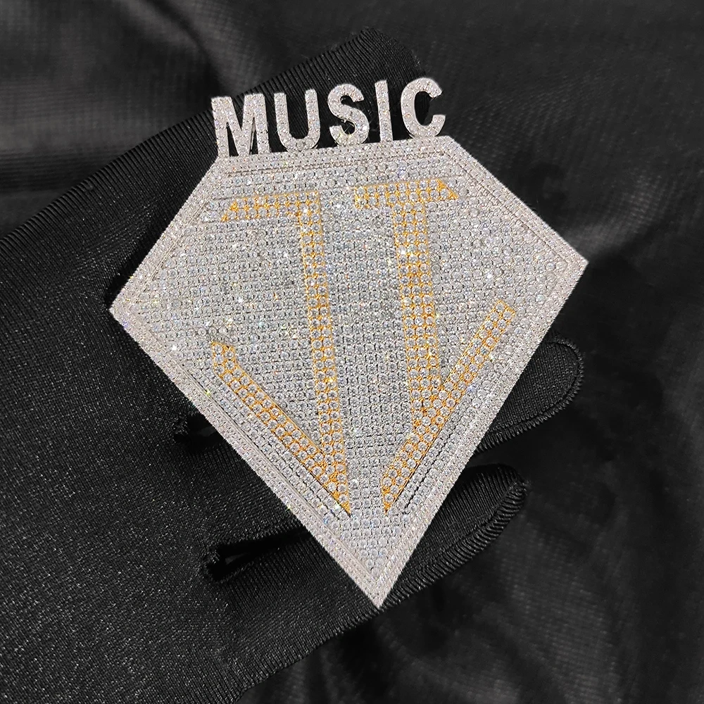 Hip Hop Custom Letter Name Logo Pendant Necklace with Zircon Diamond Polygonal Personality Exaggerated Medal