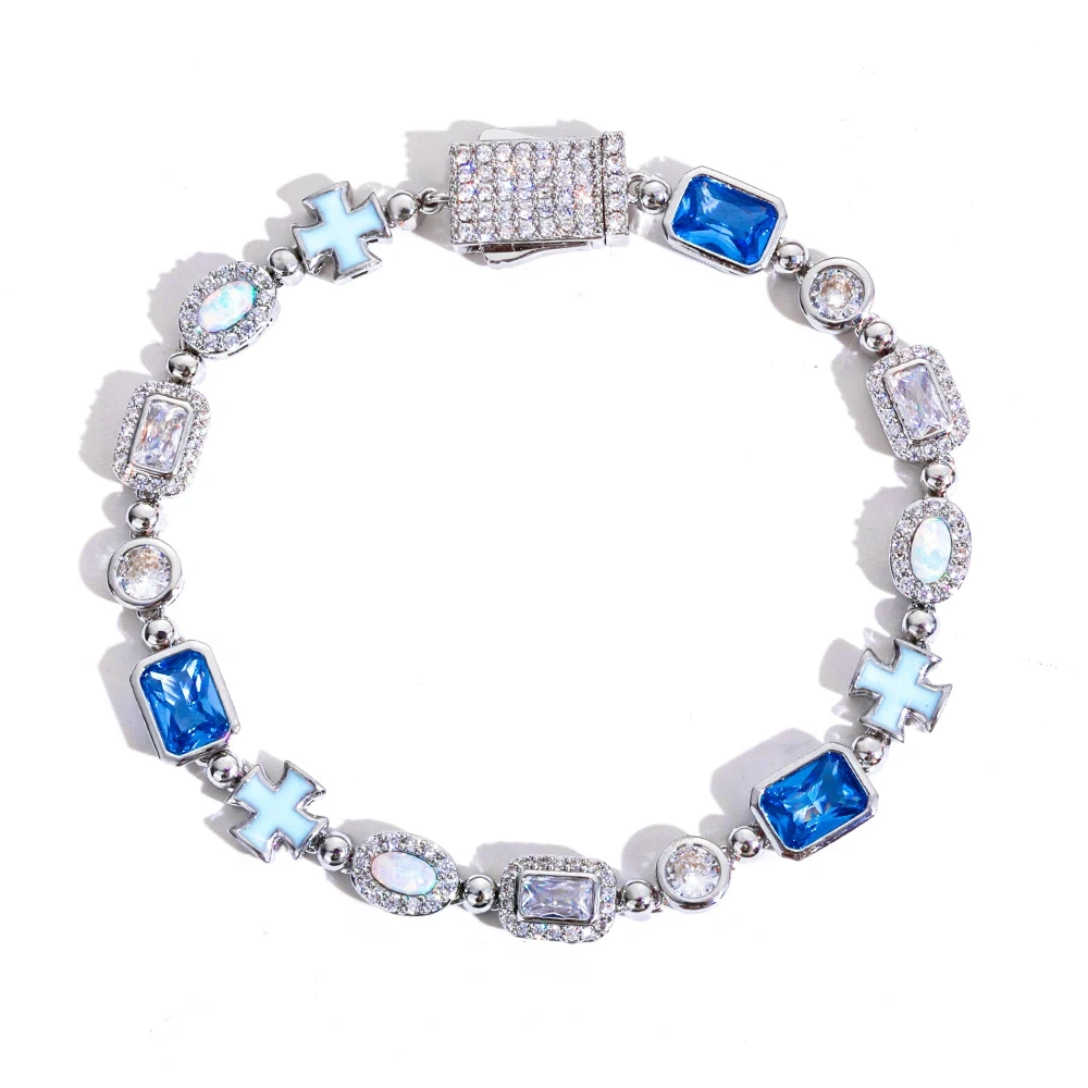 ESKEEM 6/7/10/15mm Iced Out Colorful Gemstones Chain Necklaces for Women Men Fashion Jewelry Enamel Cross Bracelet