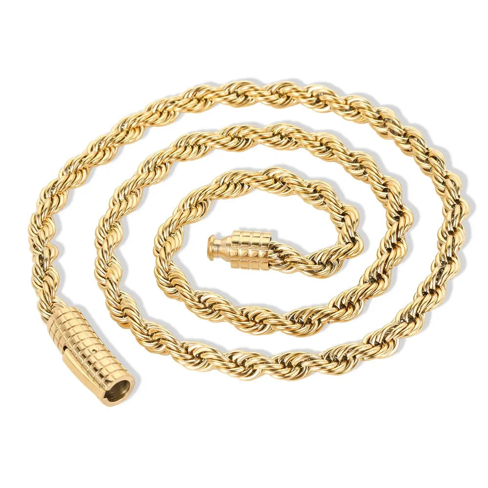 6mm Rope Chain Necklace Stainless Steel Never Fade Waterproof Choker Men Women Jewelry Gold Color Chains Gift