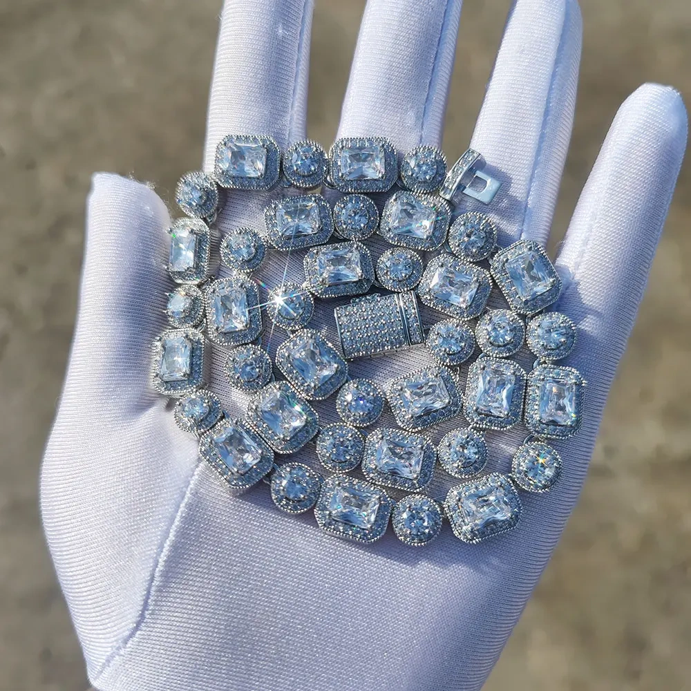 Fashion Jewelry Iced Out Zircon Necklace Square Round Bling Diamond Women Clustered Tennis Chain