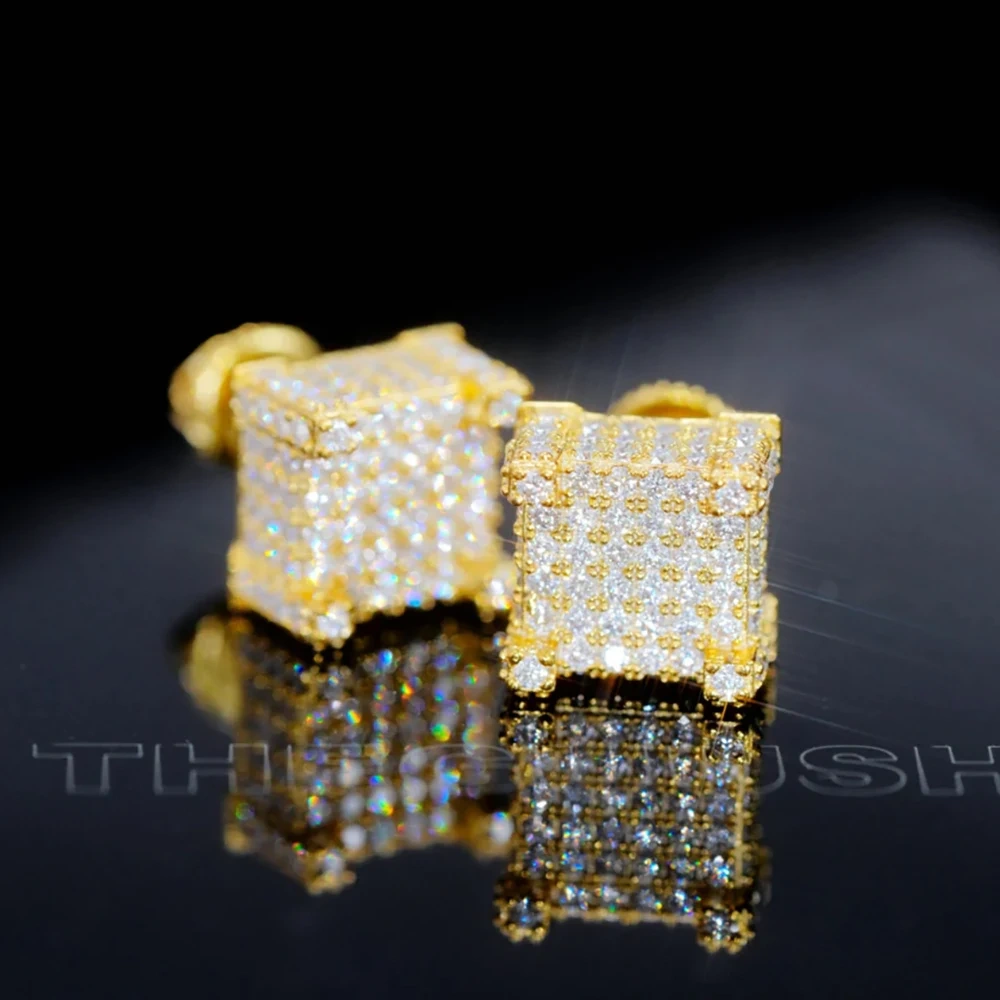 Hip Hop Rock Fashion Jewelry Gold Plated For Women Micro Pave 3A Zircon Square Screw Back Earrings