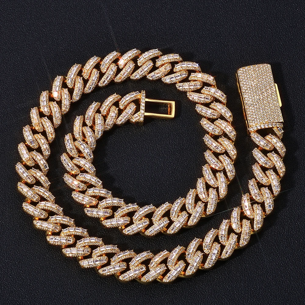 ESKEEM Hip Hop Jewelry 18mm Brass AAAAA CZ Diamond Necklace Luxury 3Row Iced Out Heavy Cuban Link Chain for Men