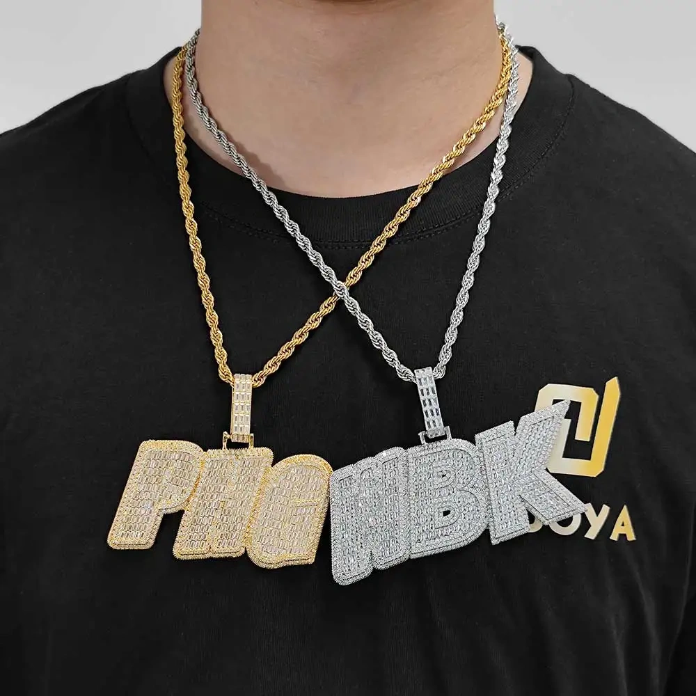 Trendy Fashion Big Size Custom Initials Name Pendant Necklaces Iced Out Bling Hip Hop Letter Pendant Jewelry