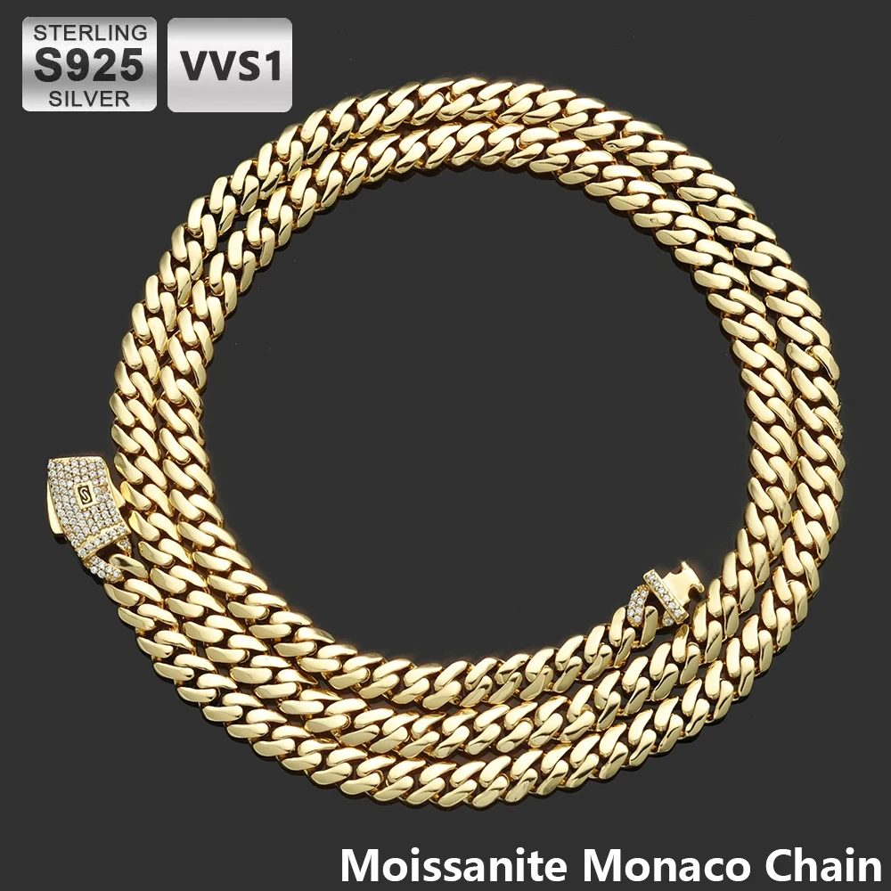 ESKEEM Moissanite Monaco Necklace 925 Silver Iced Out VVS Pass Diamond Test Clasp 6/8/10mm Chain Fine Jewelry with GRA In Stock