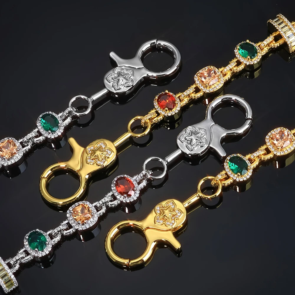 ESKEEM New Arrival Hip Hop Jewelry Colored Zircon Waist Chain Geometric Design Wallet Jeans Link Keychains for Women