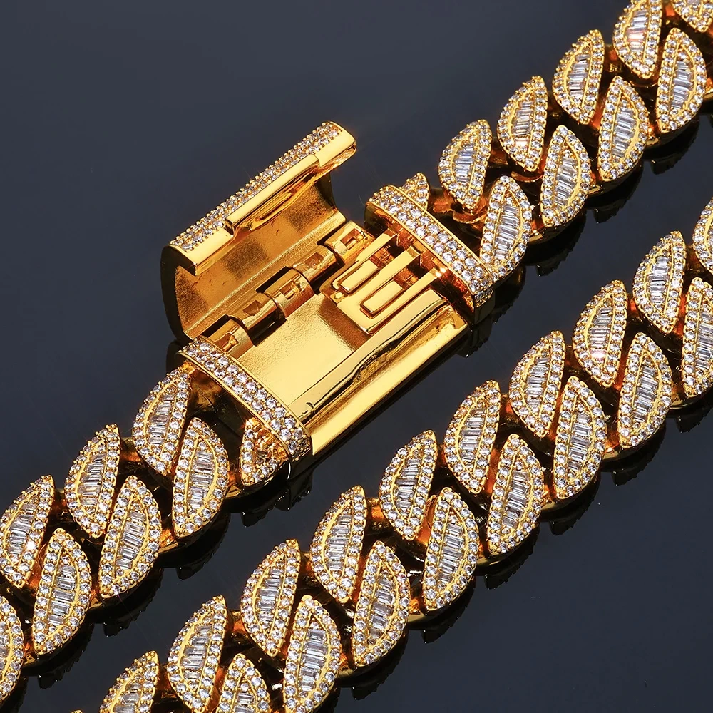 ESKEEM Luxury Hip Hop Bracelet 20MM Cuban Chain Full Iced Out Mixed Baguette Round Cubic Zirconia Inlay Jewelry