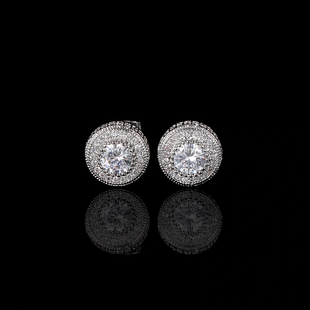 Dropshipping Hip Hop Fashion Jewelry Round CZ Zircon One Piece Stud Earrings For Women Y2k Accessories Free Item Shipping