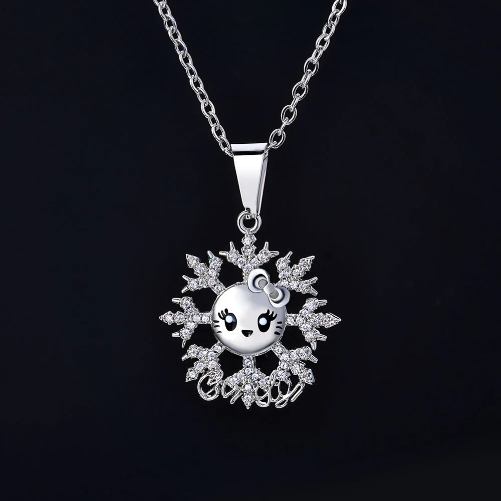 ESKEEM New Arrive Silver Plated Snowflake Smiling Face Pendant for Women Christmas Gift Cubic Zirconia Fashion Party Jewelry
