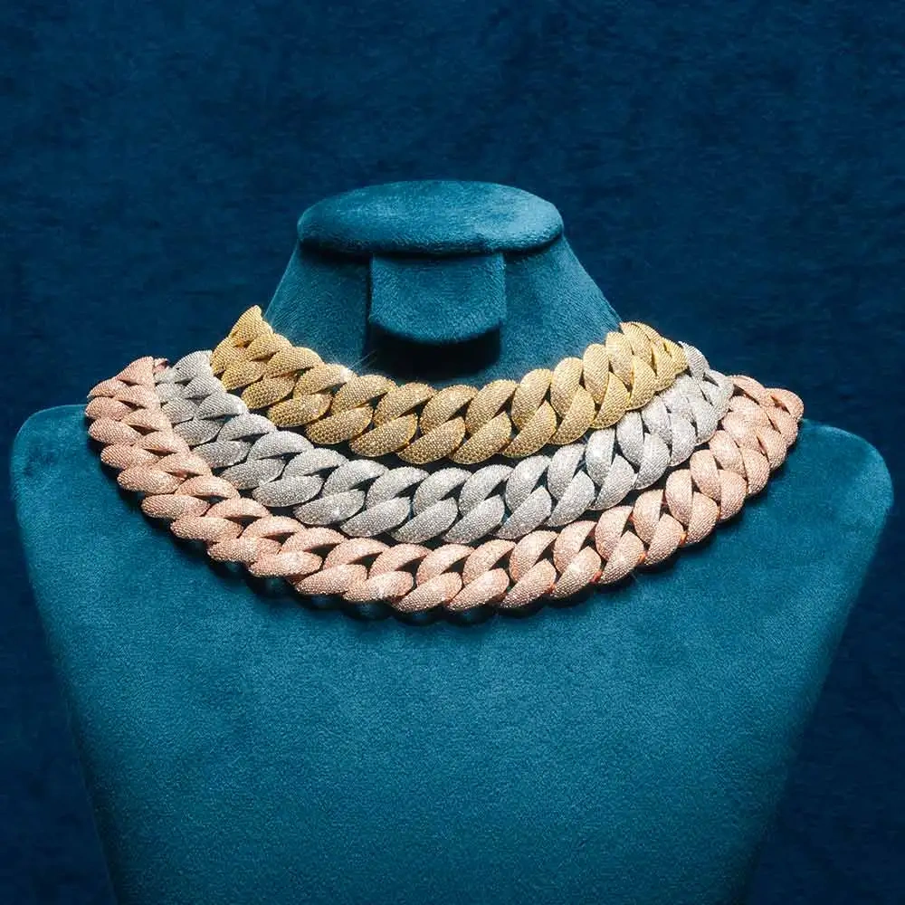 ESKEEM 24mm Chunky Cuban Link Men Choker Jewelry Iced Out Full Diamond Rose Gold Plated Cuban Link Chain Necklace for Women