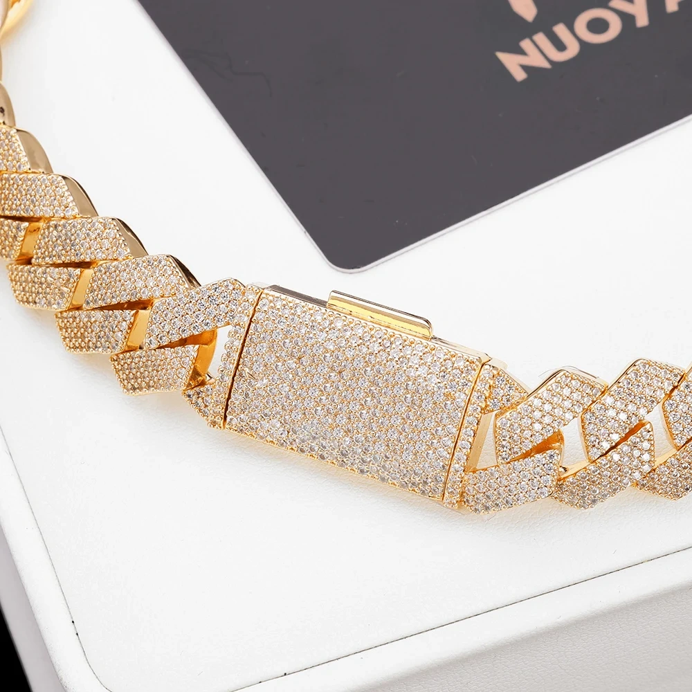Hip Hop Jewelry Iced Out 15mm 4 Rows CZ Cuban Necklace Box Buckle Fashion Men Bling Prong Setting Diamond Miami Cuban Link Chain