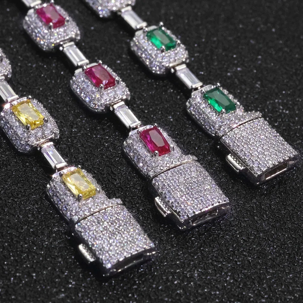 Eskeem New Bling Red Green Yellow White Cubic Zirconia Bracelet Hip Hop 7mm Iced Out Colorful Gemstone Jewelry for Women Gift