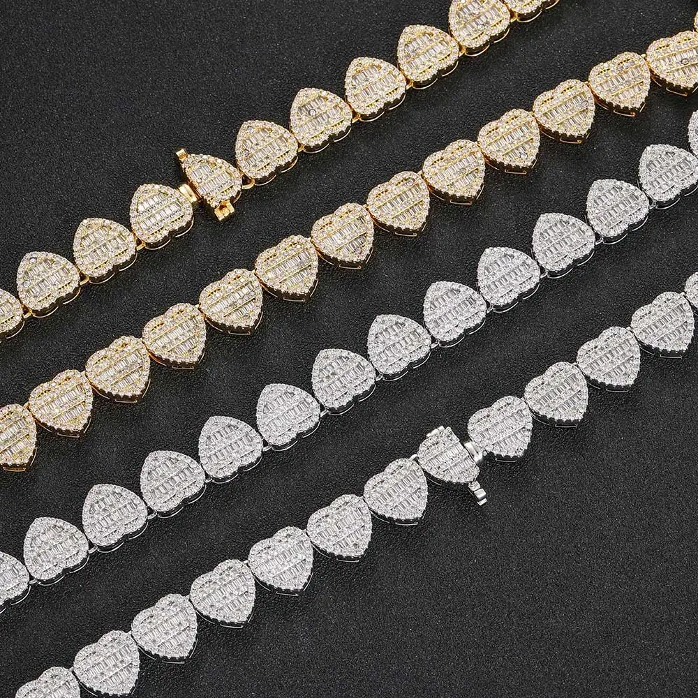 ESKEEM Hip Hop Jewelry Heart Link Chain Trendy Brass Cubic Zirconia For Women Bling Iced Out Two Tone Necklace