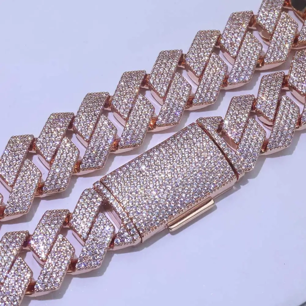 Rose Gold Plated Chain Hip Hop Jewelry 15mm Luxury Women Man Bling Prong Iced Diamond Cuban Link Necklace Birthday Party Gift