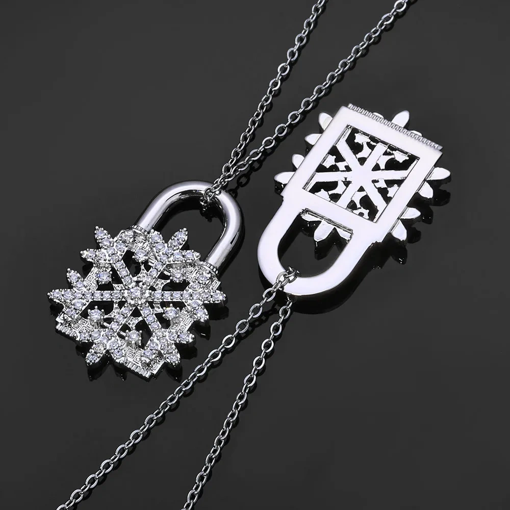 ESKEEM Iced Out Diamond Snowflake Pendant Necklace with Fine Chain for Women Keybox Padlock Design Charm Pendant Fashion Jewelry