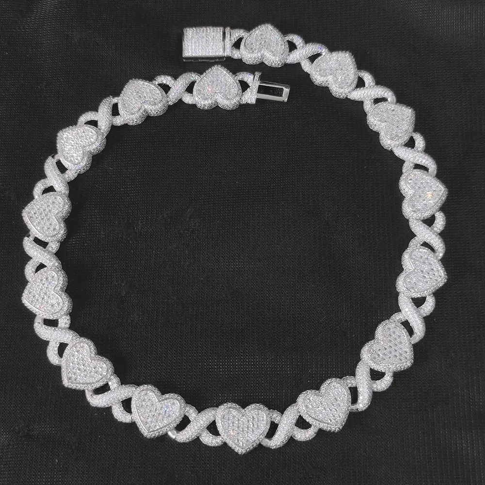 ESKEEM Women's 15mm White Gold Plated Cuban Link Choker Iced out Jewelry Bling Zircon Heart infinite Link Chain Necklace