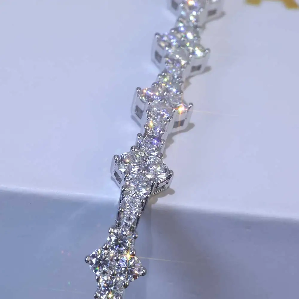Hiphop Jewelry Iced Out VVS Diamond Flower Shape Tennis Chain 925 Sterling Silver Moissanite Tennis Chain Women's Bracelet