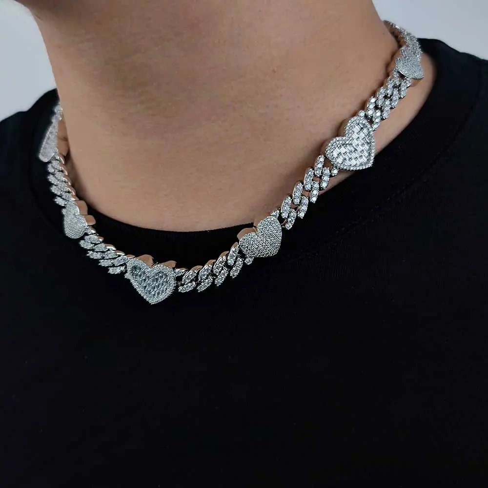 Hip Hop Iced Out Jewelry Bling Mixed inlay Zircon Heart Cuban Choker Necklace Cuban Link Necklace Women