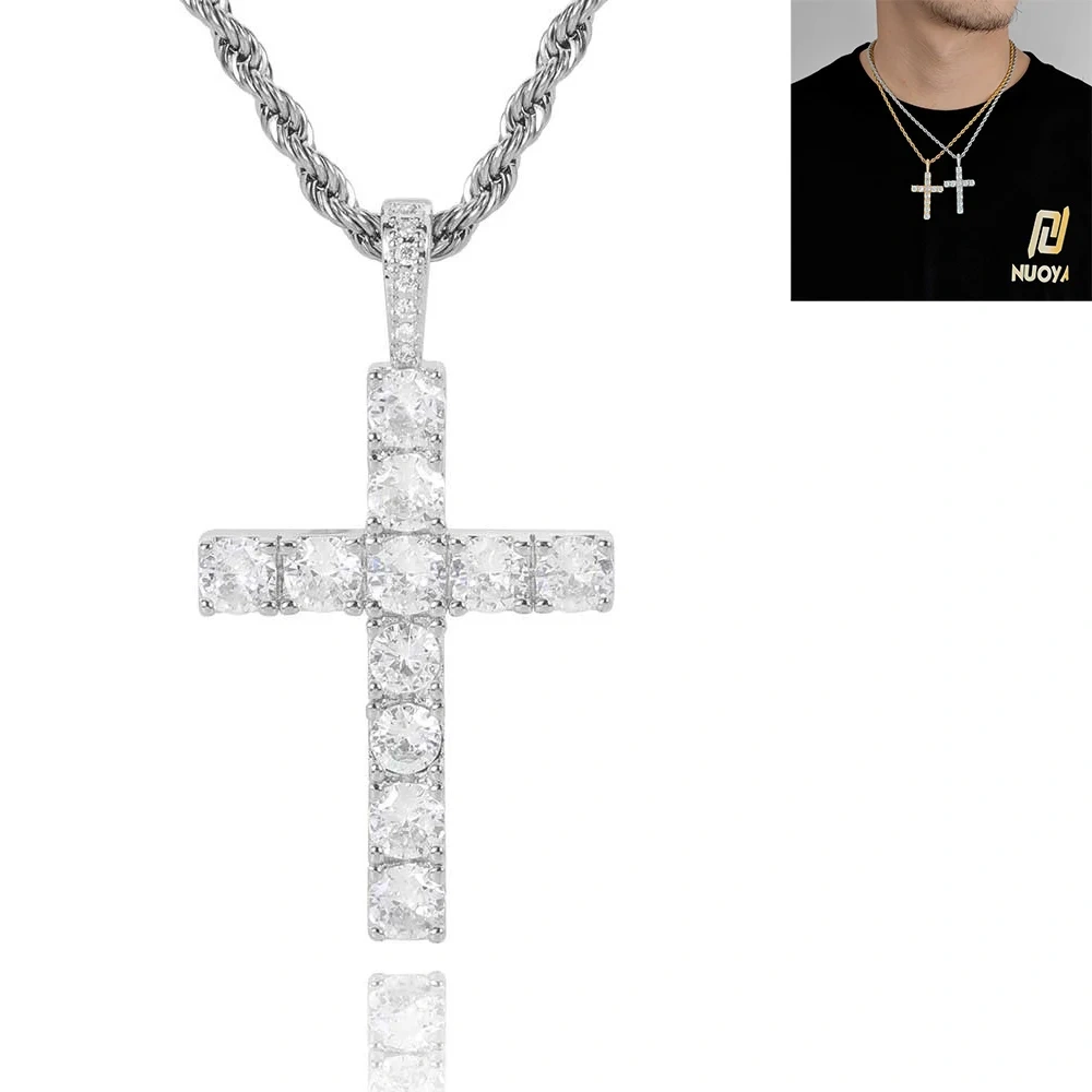 Hip Hop Jewelry Charm Women Cross Christian Jesus Bling Iced Out Copper Zircon Color Pendant Necklace