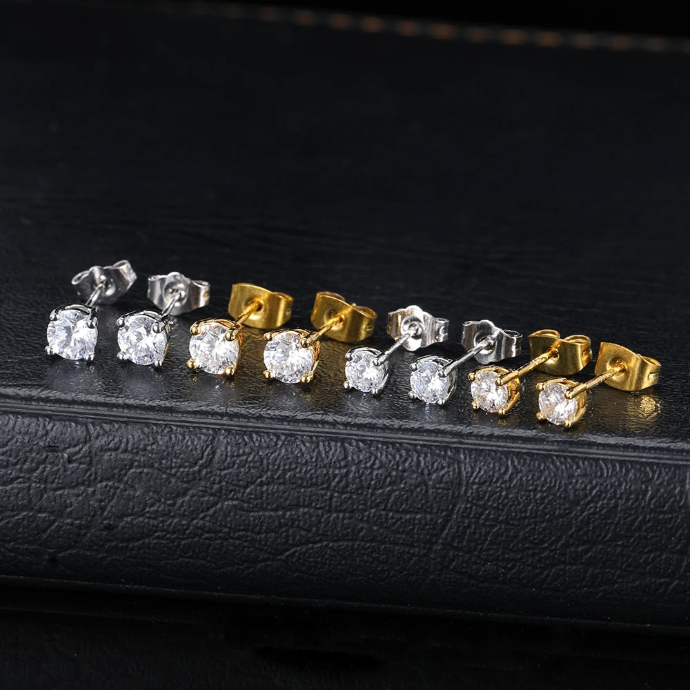 925 Sterling Silver Moissanite Earring Classic with 3mm 4mm 5mm Round 1 Pair 4 Claws VVS Stud Earring Low Price For Women