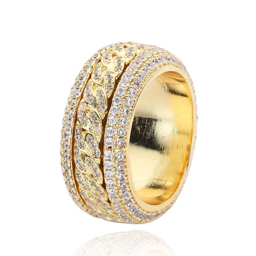 Hip Hop Iced Cuban Link Spinner Ring Micro Paved Brass Zircon Rotatable Cuban Link Ring for Women Fashion Jewelry