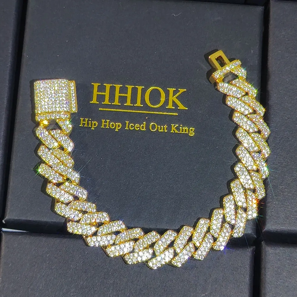 14mm Bling Iced Out Cuban Zirconia Cuban Miami Prong Link For Women Men Hip Hop Street Bracelets Jewelry