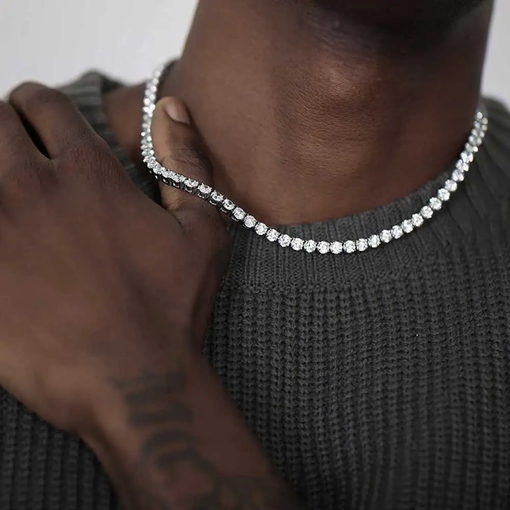 Hip hop Jewelry 4mm Zircon Chain Custom logo Stainless Steel  Iced Out Tennis Necklace For Women Drop Shipping