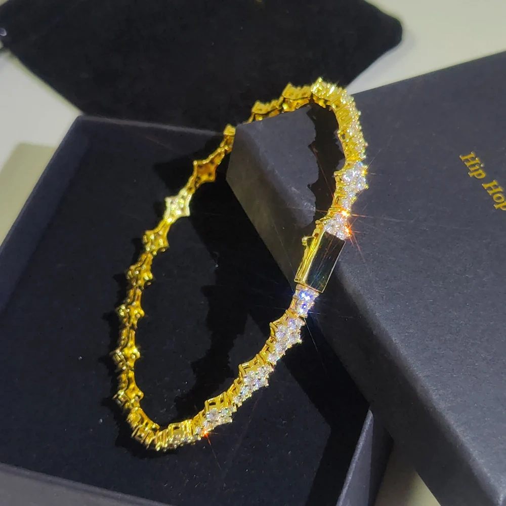 New Arrive 6.5mm Tennis Chain Brass with Bling Zircon Flower Shaped Tennis Chain Necklace For Women Party Gift