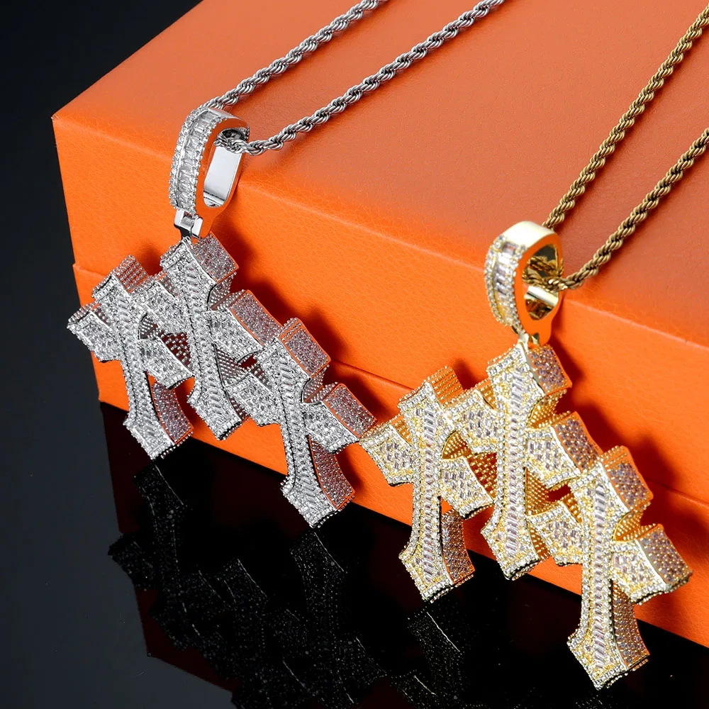 Hip Hop Jewelry VVS Cross Pendant Solid 925 Silver Gold Plated Iced Out Custom Triple Cross Baguette Moissanite Necklace  ﻿