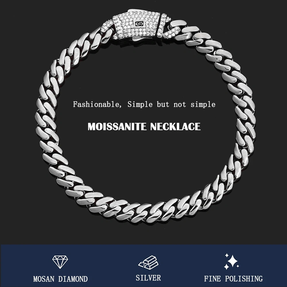 ESKEEM Moissanite Monaco Necklace 925 Silver Iced Out VVS Pass Diamond Test Clasp 6/8/10mm Chain Fine Jewelry with GRA In Stock