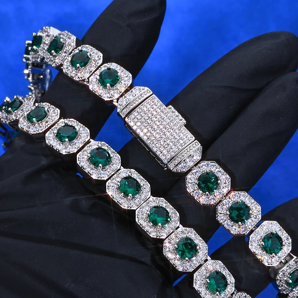 ESKEEM New Iced Emerald Cluster Tennis Chain Necklace 12mm Fashion High Quality Women Choker Hip Hop Jewelry Gift
