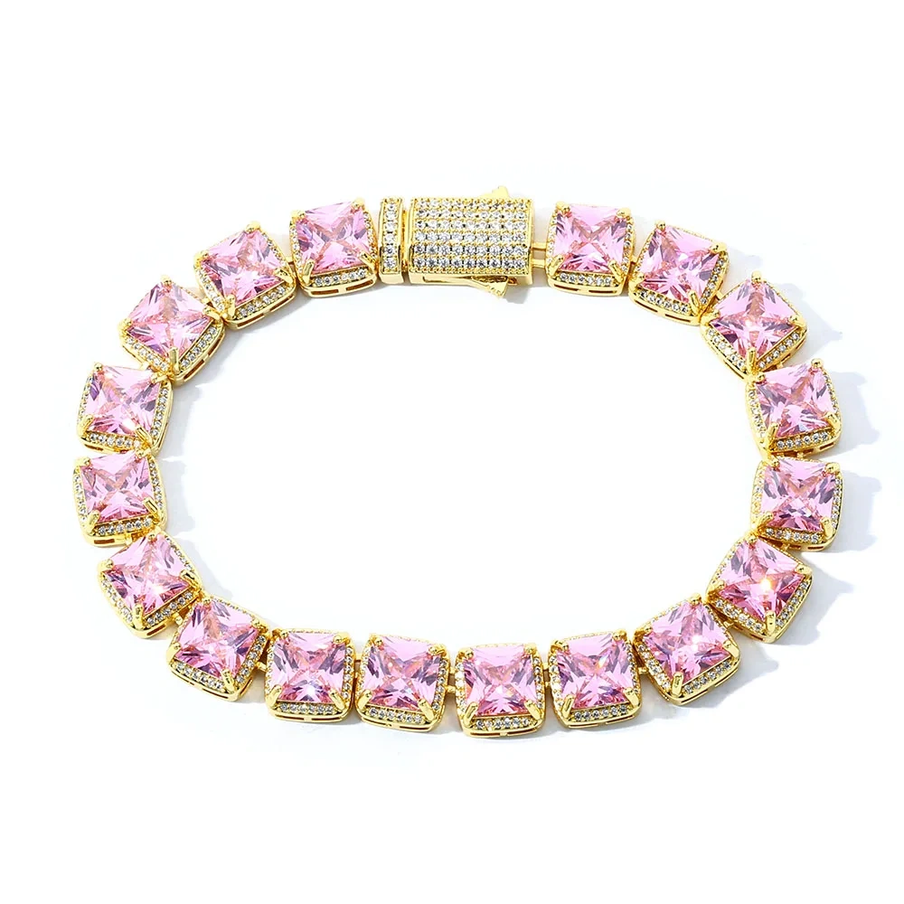 ESKEEM Fashion 10mm Pink Crystal Bracelet for Women Micro Pave Bling CZ Stone Iced Out Cluster Tennis Chain Bracelet