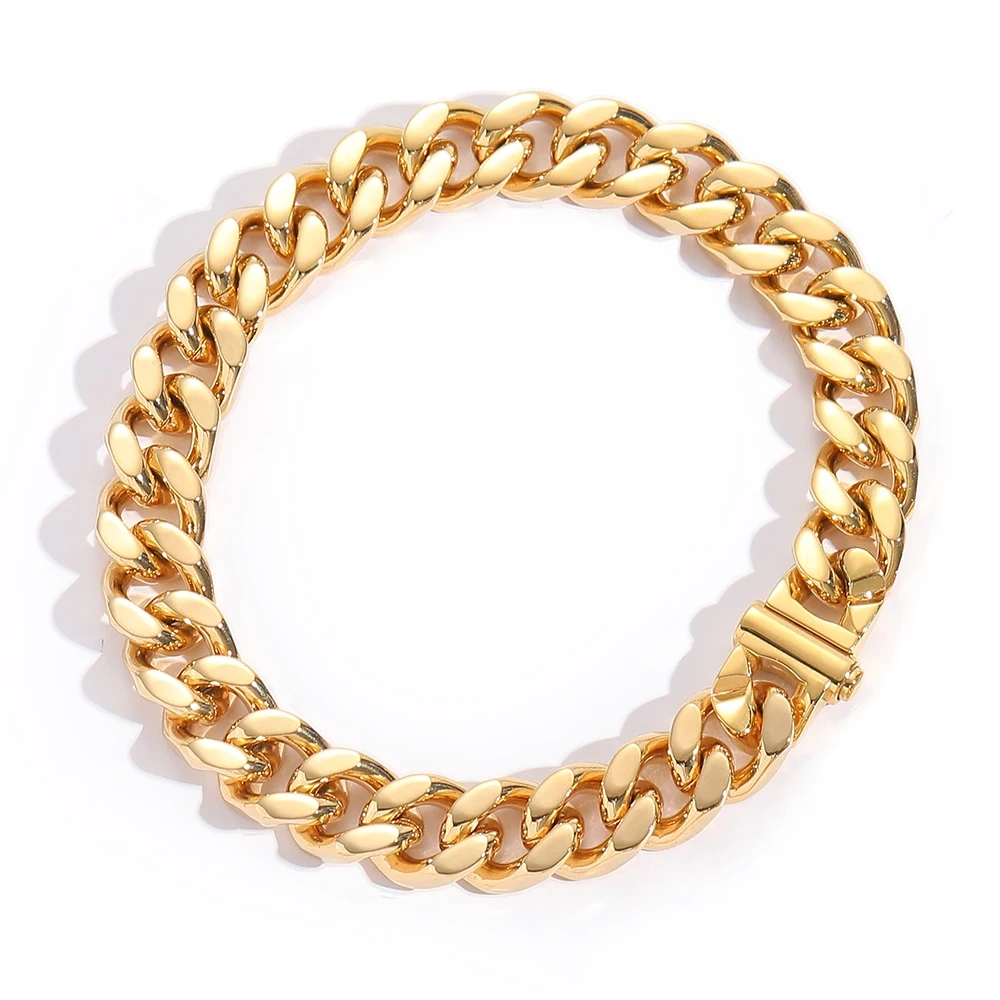 Hip Hop Fashion Jewelry PVD Plating Cuban Necklace Stainless Steel Chunky 10/12MM Miami Cuban Link Chains For Men Gift