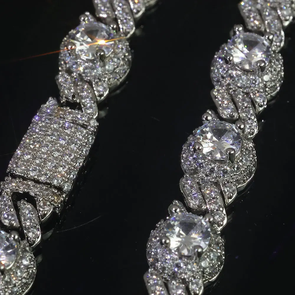 ESKEEM Iced Out Diamond Bead Cuban Chain Necklace Hip Hop Jewelry Full Pave Bling Big Round CZ Cuban for Women Men