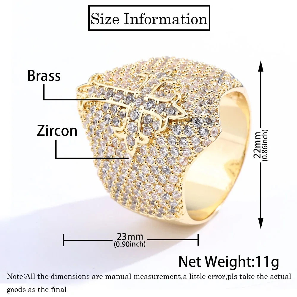 Hip Hop Jewelry Fashion Style Cross Cuban Ring for Men Bling Iced Out Round&T-shaped Diamond Cross Ring Party Gift