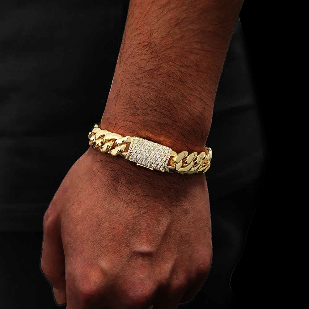 ESKEEM 8/10/12/14/22MM Heavy Miami Cuban Chain 18K Gold Plated Brass Necklace Diamond Cut Clasp Hip Hop Jewelry