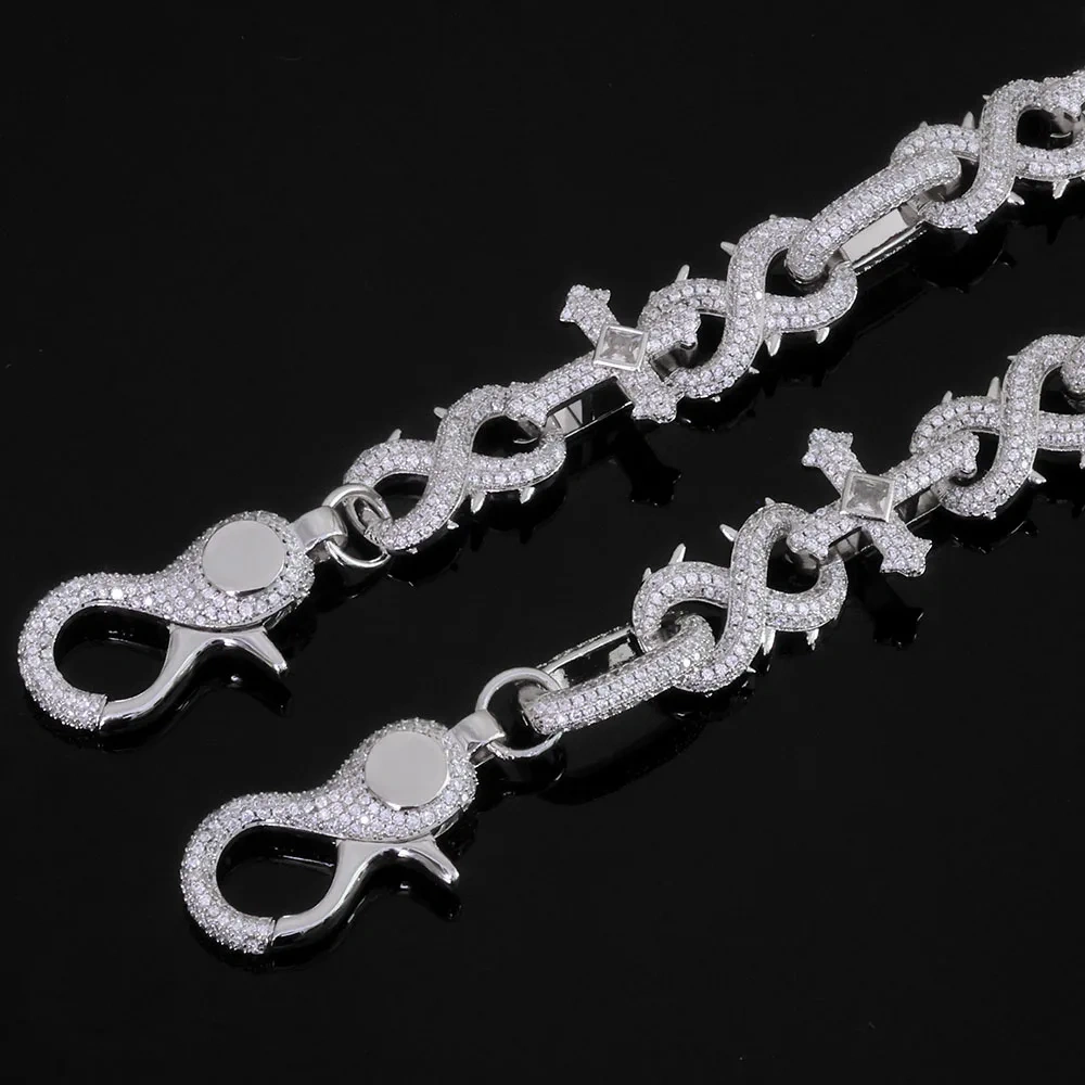 ESKEEM Luxury Silver Plated Hip Hop Pants Chain Shiny Diamond Cross Micro Pave Zircon Spike Infinity Design Chain Jewelry