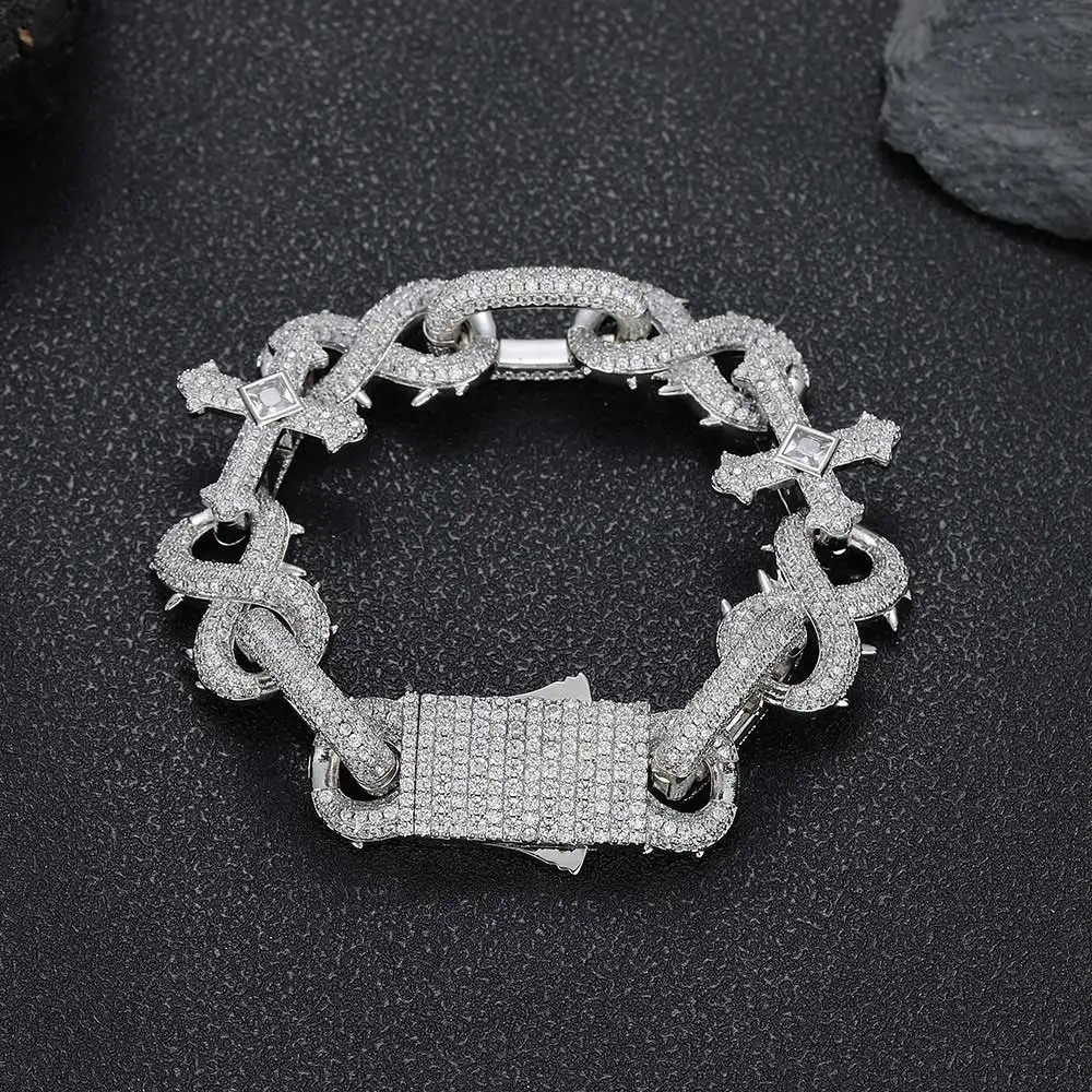 Hip Hop Jewelry High Quality Removable Cross Infinity Diamond Cuban Link Chain 18k Gold Plated Iced Out Box Lock Necklace 18MM