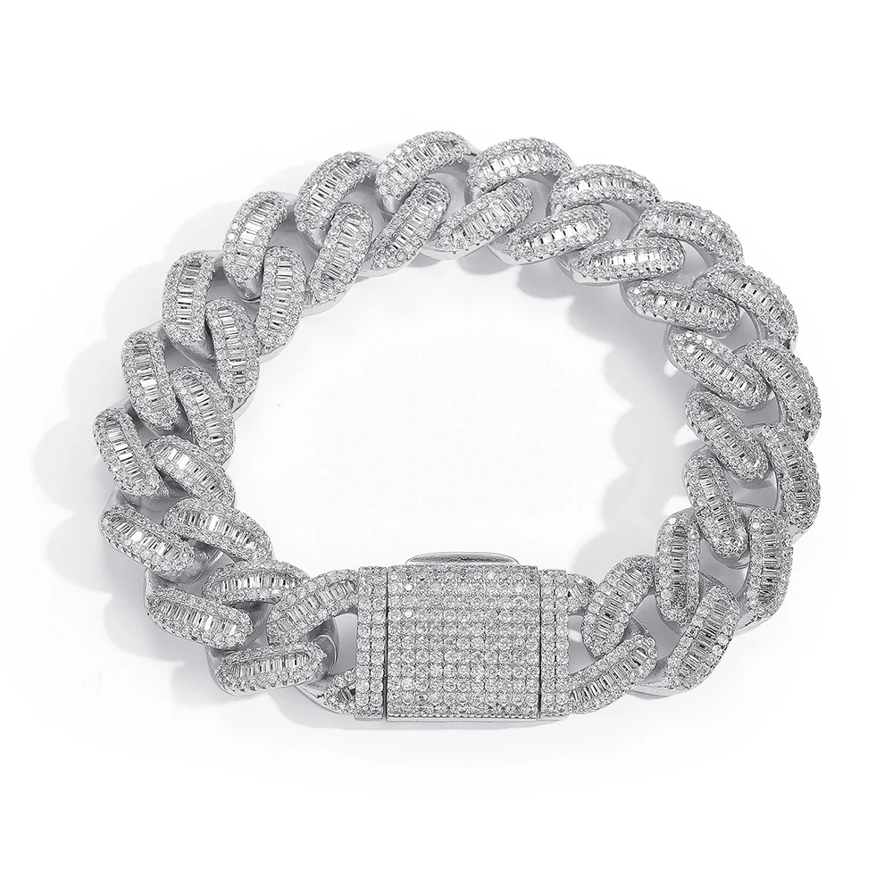 15mm Cuban Link Inlaid Prong Bing CZ Cubic Zircon Men Luxury Necklace Rectangle&Round Mix Iced Out Hip Hop Chain