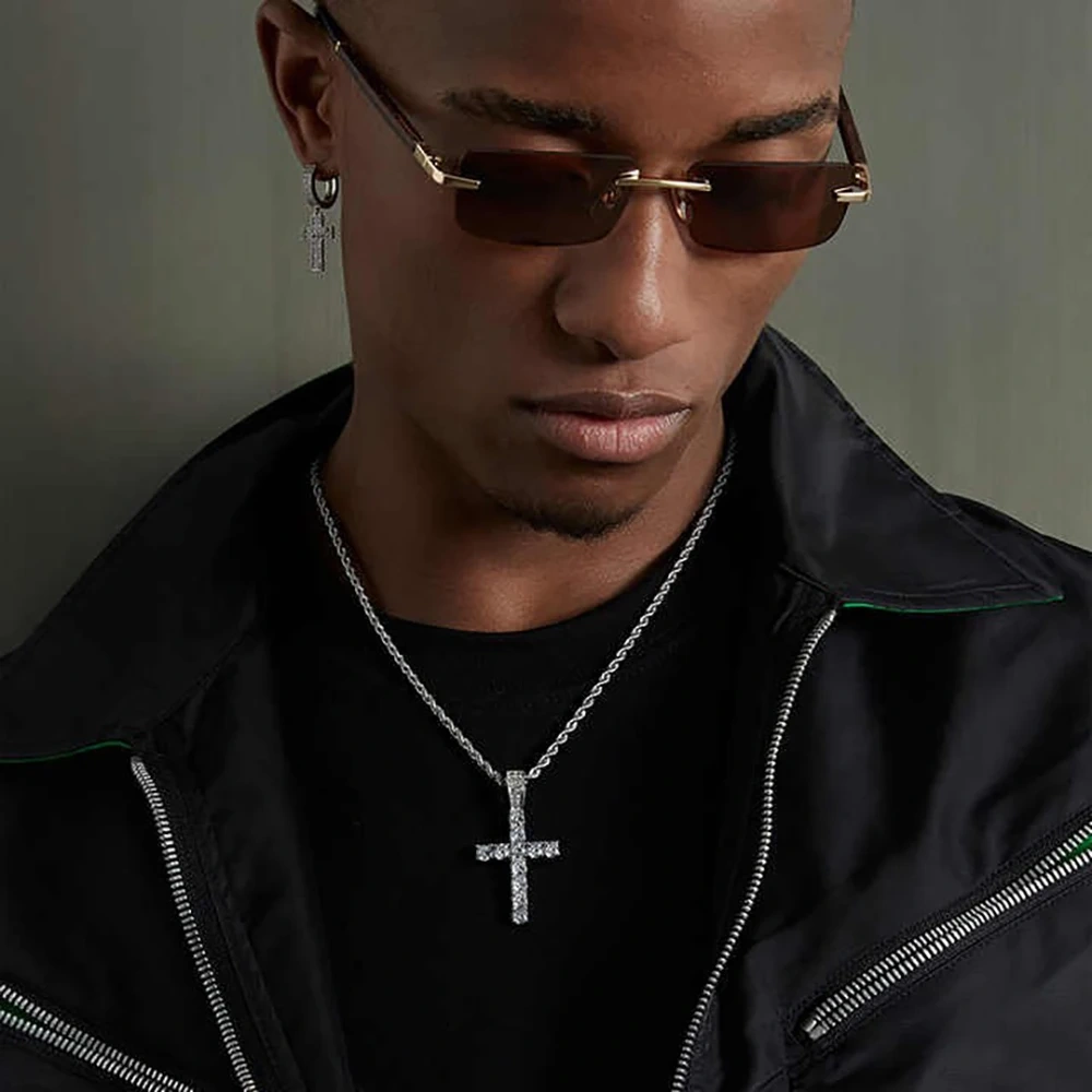 ESKEEM Hip Hop Jewelry 925 Sterling Sliver with CZ Diamond Cross Pendant Personalized Trendy 5A Cubic Zirconia Cross Necklace