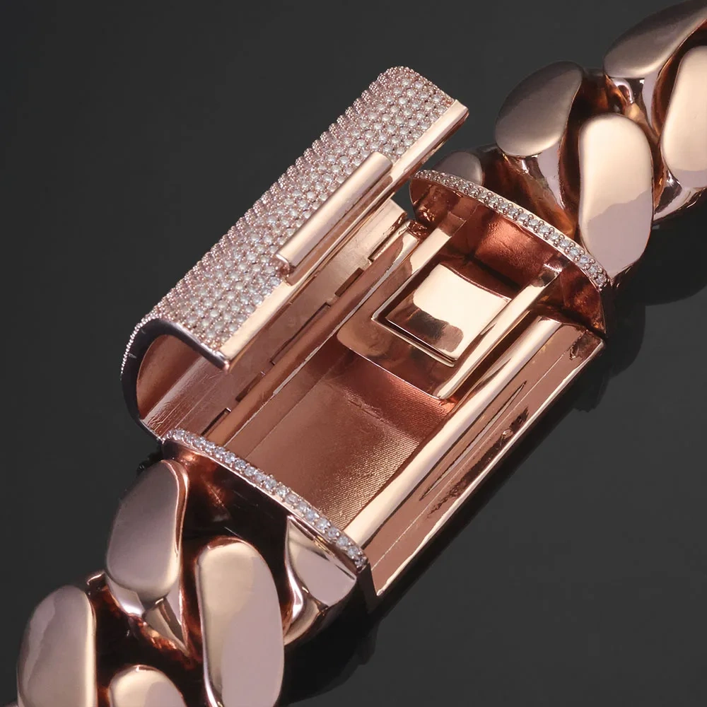 Hip Hop 30mm 40mm Chunky Heavy Chain Bling Iced CZ Clasp Bold Polishing Rose Gold Plated Miami Cuban Link Necklace