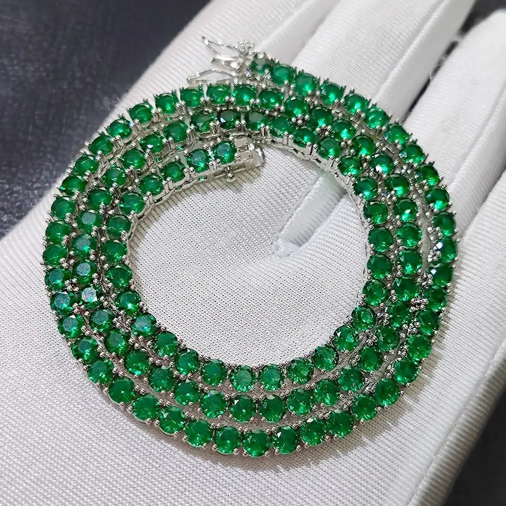 Hip Hop Bling Iced Out Tennis Chain Mens Women 4mm 1 Rows Custom Green Pink Jewelry Cubic  Zirconia Tennis Chain Necklace
