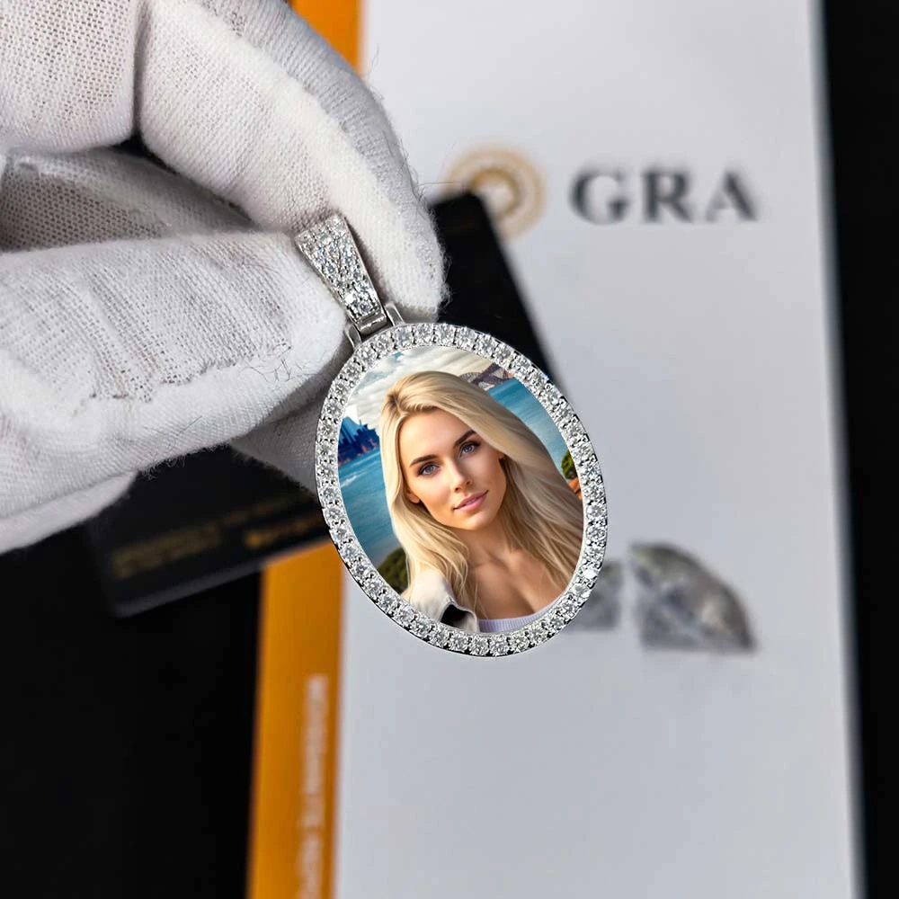 Custom Memorial Pendant Hip Hop Jewelry 28mm 925 Sterling Silver VVS Moissanite Diamond Iced Out Oval Picture Necklace Pendant