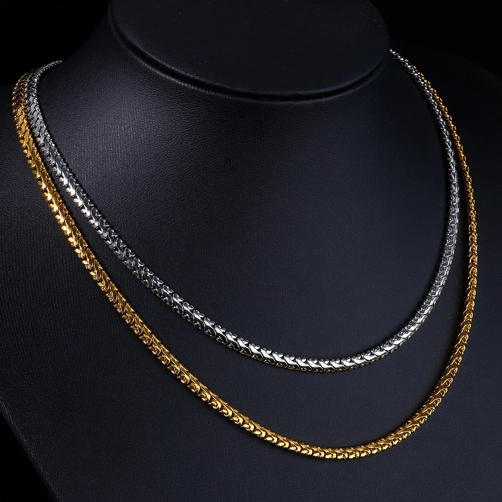 Hip Hop Luxury Stainless Steel 4mm Cuban Link Chain Necklace PVD 18K Gold Plated Chain Jewelry