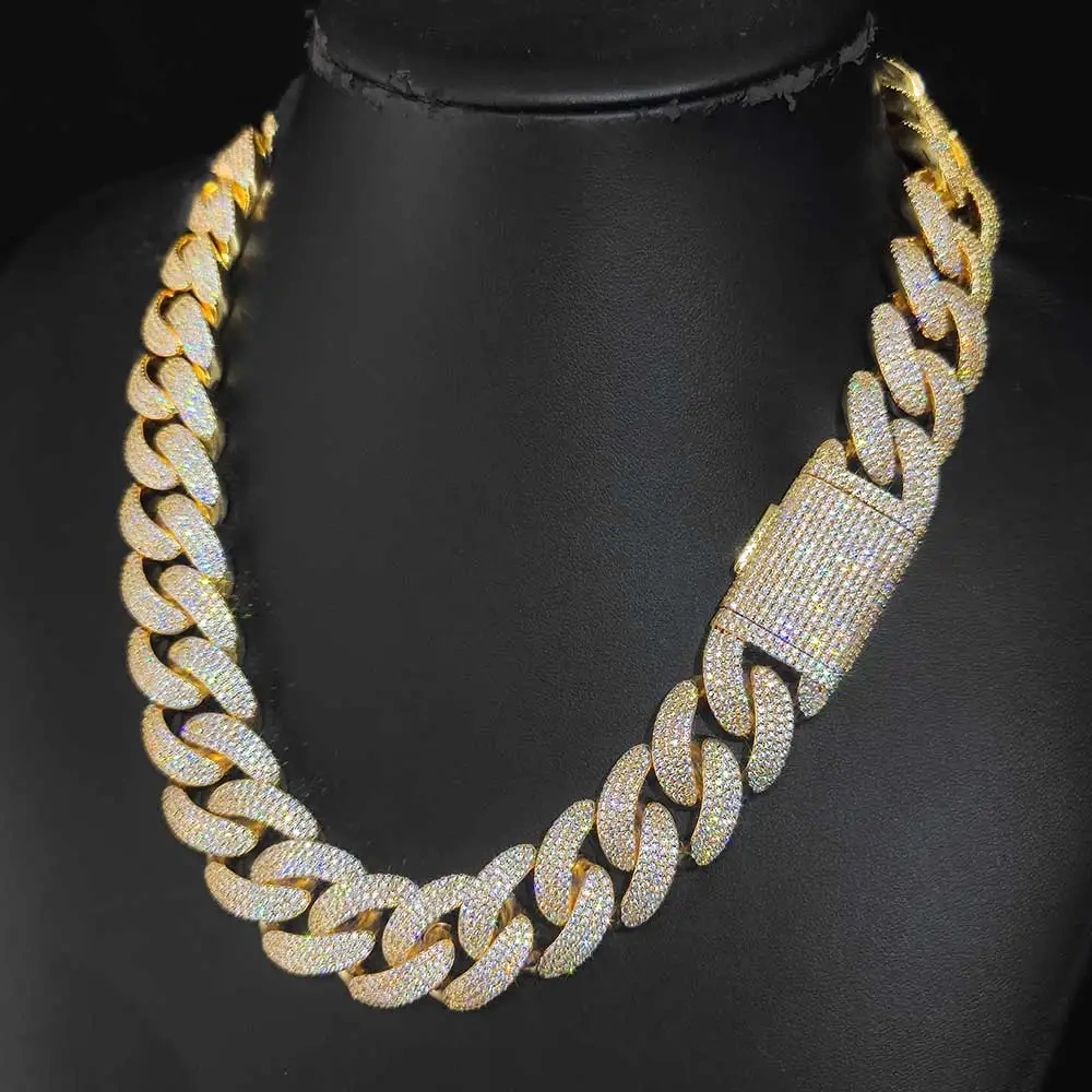 Hip Hop Jewelry Luxury 20mm Cuban Necklace Filled Prong Set 4 Rows 5A Zircon Iced Out Heavy Cuban Link Chain Men
