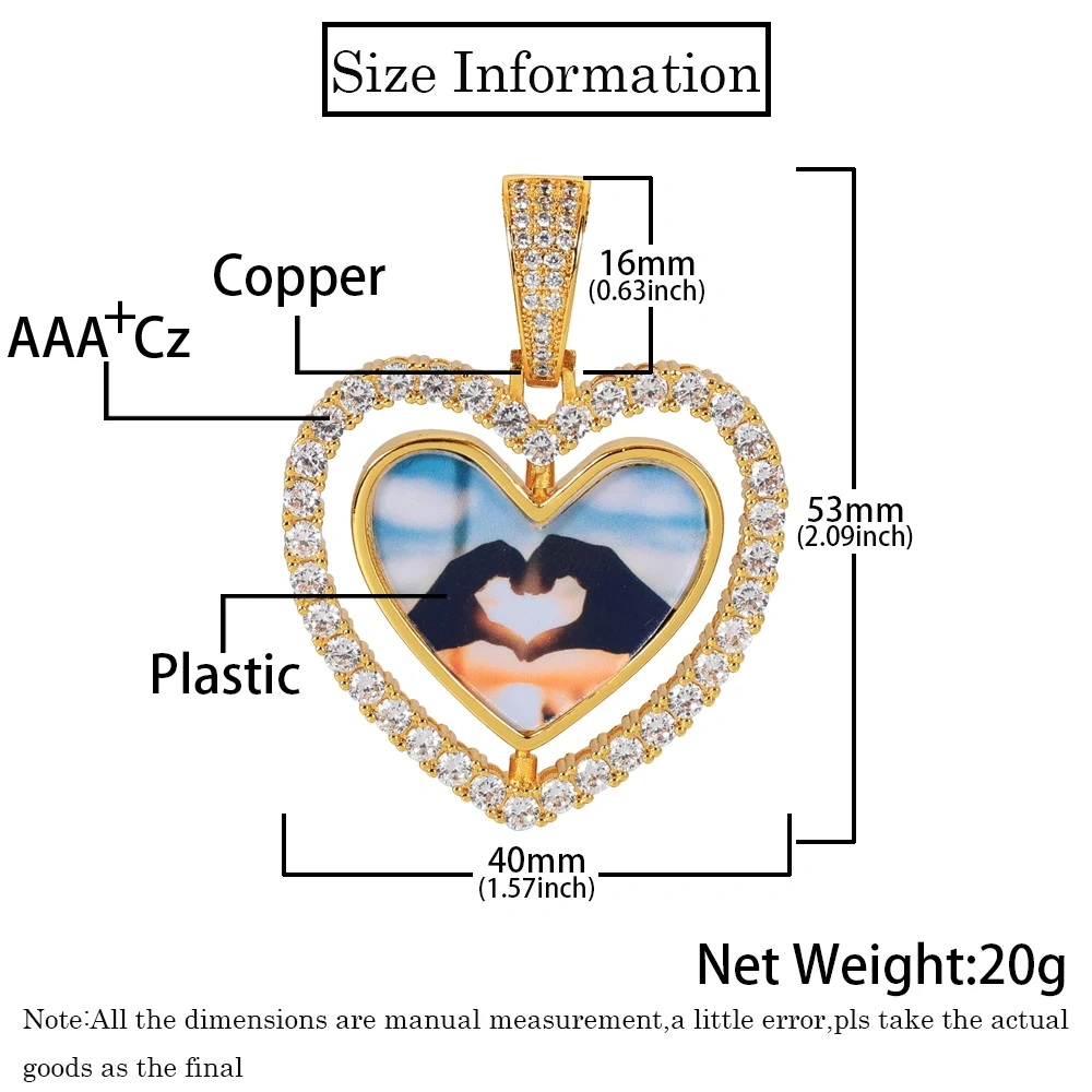 Custom Heart Picture Pendant Necklace For Women Hip Hop Jewelry Iced Out Spinning Two-Sided  Photo Pendant Drop Shipping
