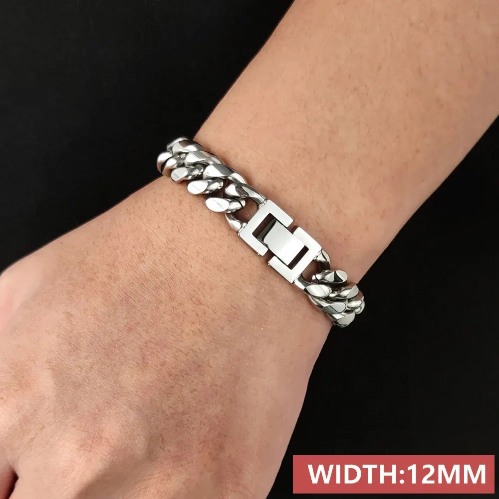6/8/10/2/14/16MM Width Hip Hop Jewelry Miami Stainless Steel Rectangle Clasp Curb Cuban Link Bracelets For Men