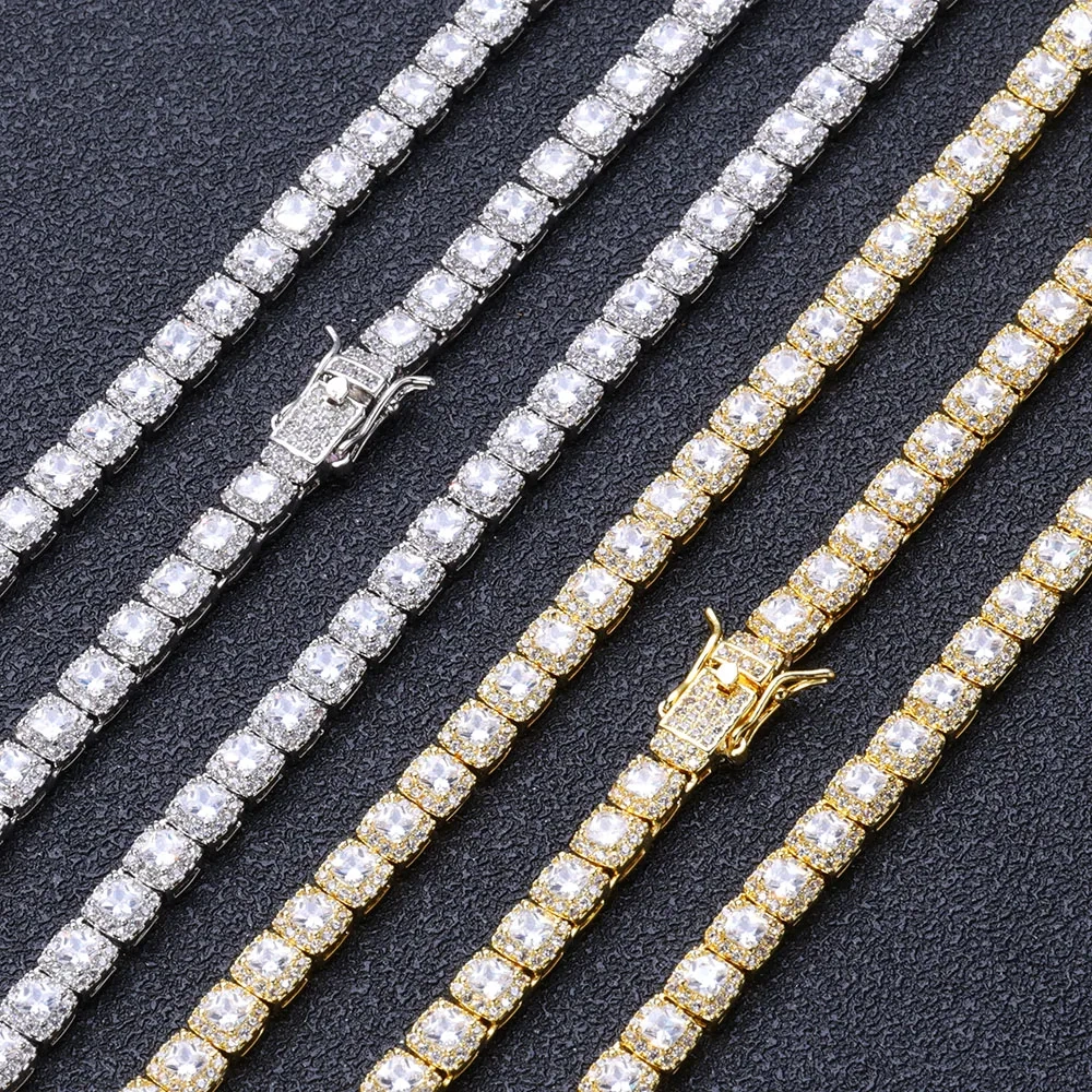 Women's 5mm Full Diamond Cuban Chain Hip Hop Rock Sugar Chain Personalized Splicing CZ Bling Tennis Chain Valentine's Day Gift