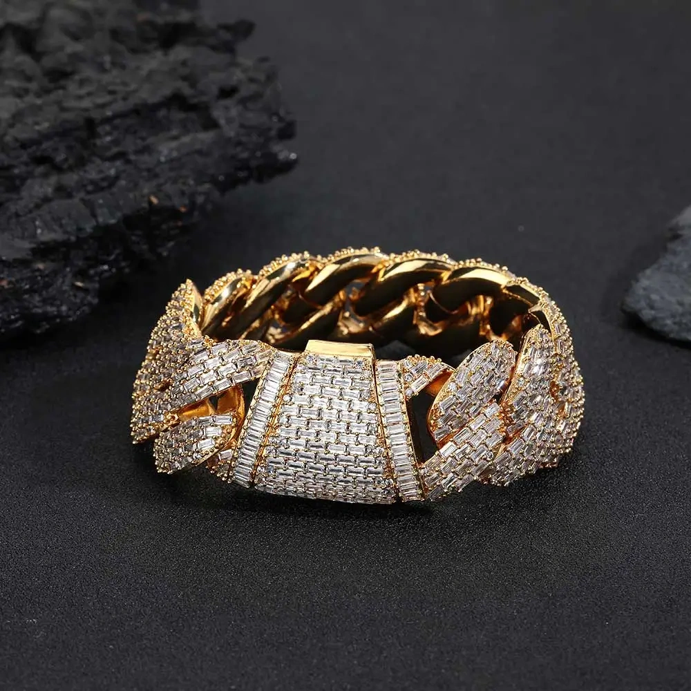 Hiphop Jewelry Big Heavy 24mm 4 Rows Rectangle CZ Cuban Link Chain Miami Full Iced Out Cuban Link Necklace 7-24" Men Gift